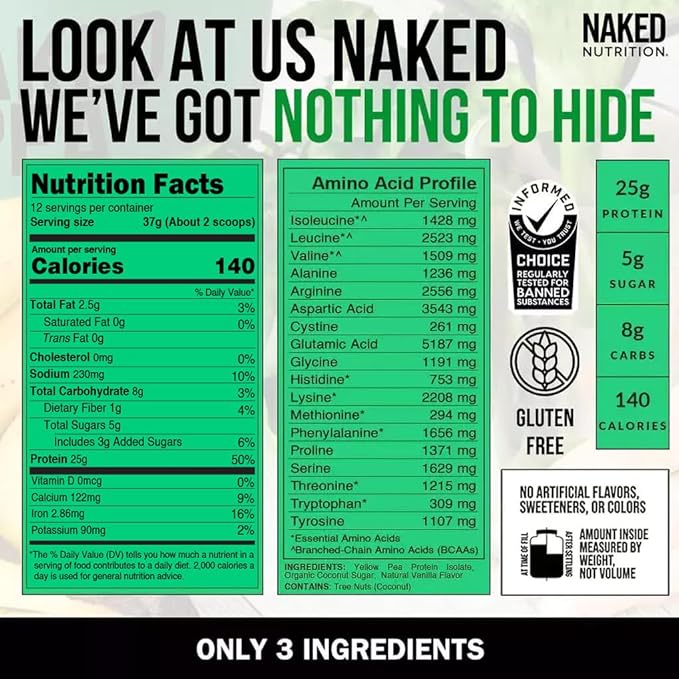 Vanilla Pea Protein Isolate from North American Farms, Only 3 Ingredients, Vanilla Vegan Protein, Gluten-Free, Soy Free, GMO Free - 1LB