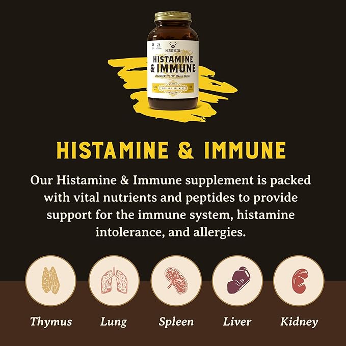 HEART & SOIL Histamine and Immune Support – 3000mg DAO Enzyme Supplements with Bovine Thymus, Selenium & Vitamin A – Non-GMO, Allergen-Free – 180 Capsules