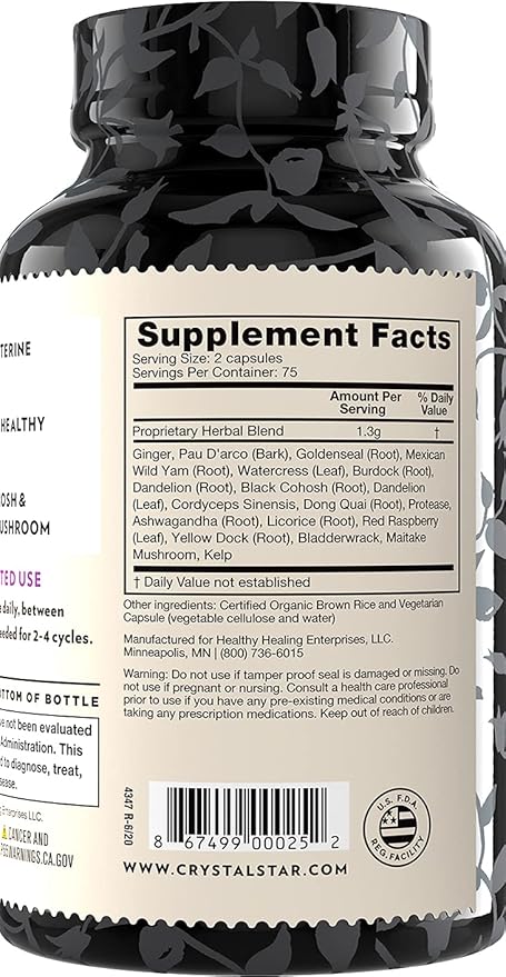 Crystal Star Fibro Defense, 150 Capsules - Breast & Uterine Health Between Periods - Natural Herbal Supplement Caps for Women - Vegetarian, Non GMO