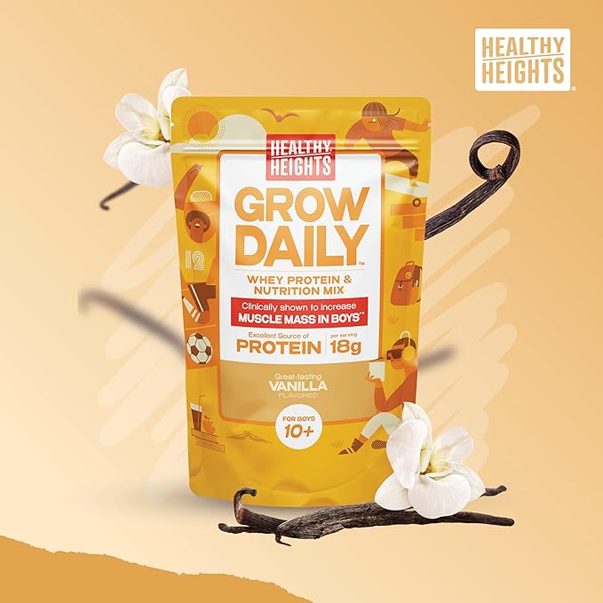 Healthy Heights Grow Daily Kids Protein Drink Mix (Vanilla) - High Protein Shake for Boys 10+