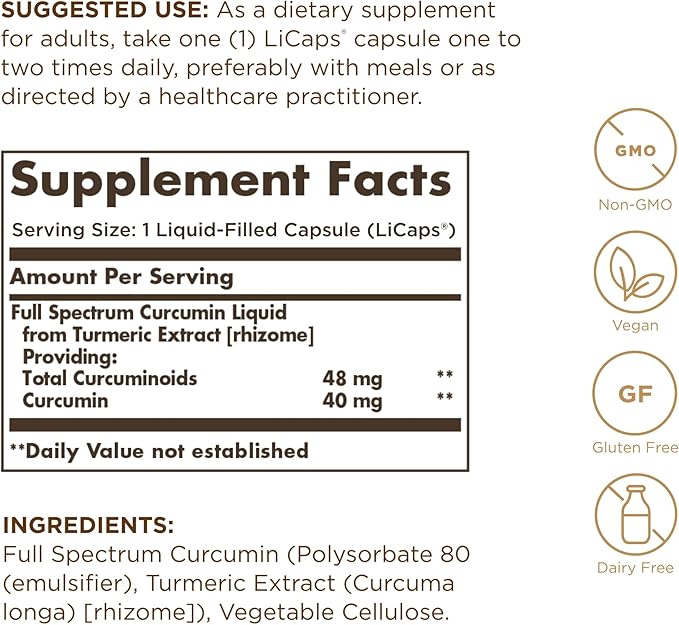 Solgar Full Spectrum Curcumin Liquid Extract Softgels - 30 Count - Faster Absorption - Brain, Joint & Immune Health - Non-GMO, Gluten-Free, Dairy-Free, Soy-Free - 30 Servings