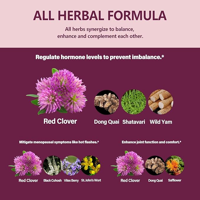 Red Clover Herb Drops for Women Health Balance, Dong Quai & Shatavari Extract Supplement for Menopause Hot Flashes Relief. 4 oz