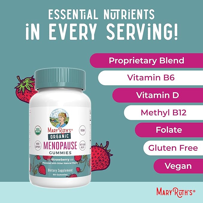 Organic Menopause Gummies by MaryRuth's | Menopause Supplements for Women | Mood Support | Hot Flash Relief | Maca Root | Black Cohosh | USDA Organic | Non-GMO | Vegan | 30 Servings