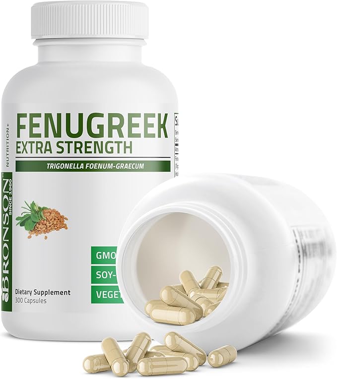 Bronson Fenugreek Seed Powder Capsules Extra Strength, Trigonella Foenum-Graecum, Non-GMO, Soy-Free, Vegetarian, 300 Capsules