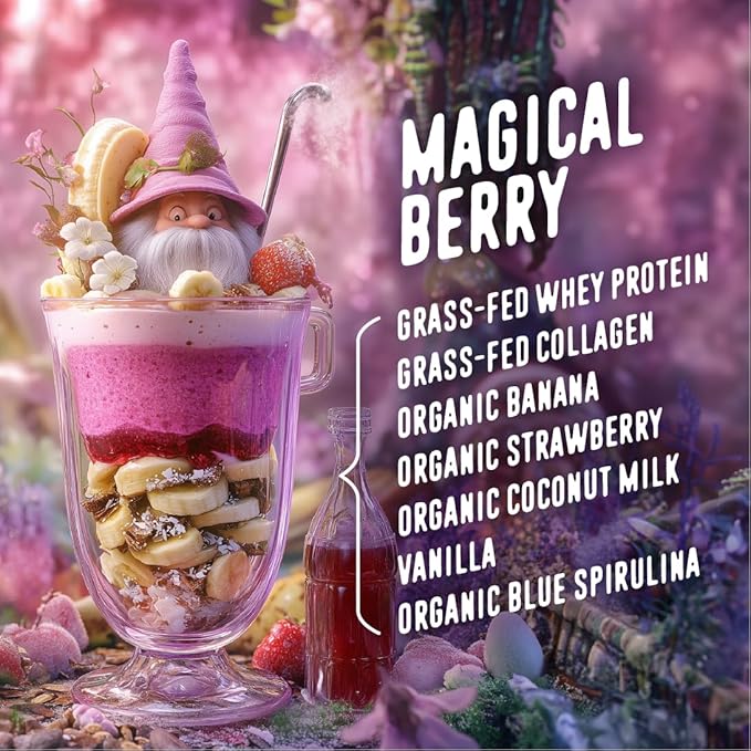 FlavCity Kids Protein Shake Powder - Magical Berry Smoothie - 15g Undenatured Whey Protein Powder for Kids - 5g Grass-Fed Bovine Collagen Peptides - Gluten-Free & Non-GMO (15 Servings)