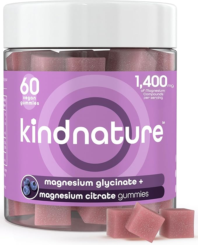 Kind Nature Magnesium Glycinate & Citrate Gummies – Calm Magnesium Complex for Sleep, Stress, Cramps & Digestion – Chewable Vegan Magnesium Supplement for Women, Teens, Adults – 60 Ct