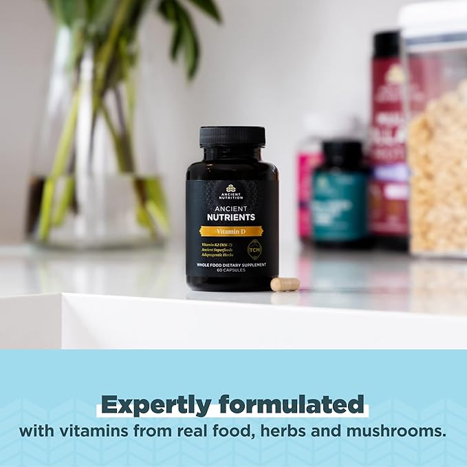 Vitamin D Supplement by Ancient Nutrition, 5,000 IU Vitamin D for Immune Support, Made from Bone Broth and Mushroom Extract, Supports Healthy Inflammation, Paleo and Keto Friendly, 60 Capsules