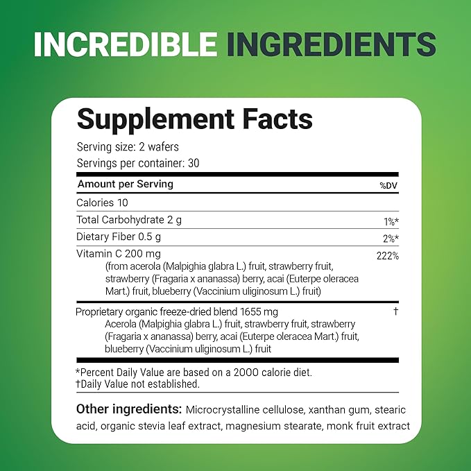 Dr. Berg Chewable Vitamin C Complex - Made with Organic, Non-GMO Berries - 60 Delicious Wafers