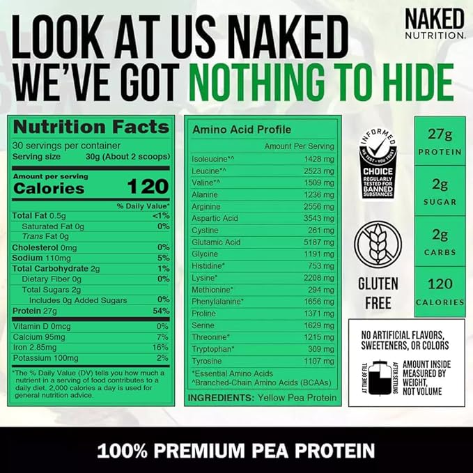 NAKED Pea - 2LB 100% Pea Protein Powder from North American Farms - Unflavored Vegan Pea Protein Isolate - Plant Protein Powder, Easy to Digest - 30 Servings