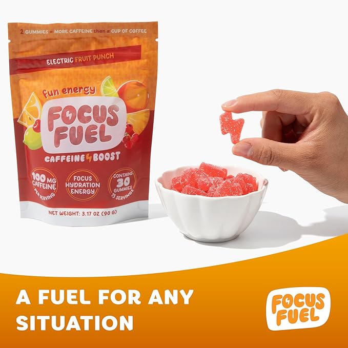 Energy Chews – Fruit Punch Flavor (15 Servings) – 100mg Caffeine + L-Theanine + B12, Magnesium – Boost Focus & Energy – No Crash or Jitters