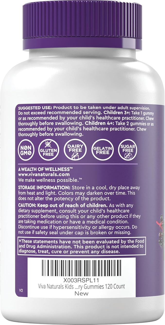 Sambucus Elderberry Gummies for Kids with Vitamin C and Zinc (120 Count) - Sugar-Free 8-in-1 Immune Support Gummy - Chewable Vegan, Gluten-Free Sambucus Elderberry Gummy for Kids, Immunity Gummies