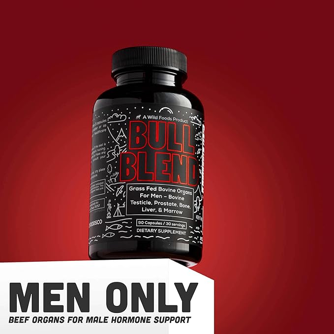 Wild Foods Men's Vitality Formula – Grass-Fed Bovine Supplement & Beef Liver Capsules with Testicle, Prostate, Whole Bone | Primal and Carnivore Diet Approved | 90 Organ Meat Capsules (30-Day Supply)