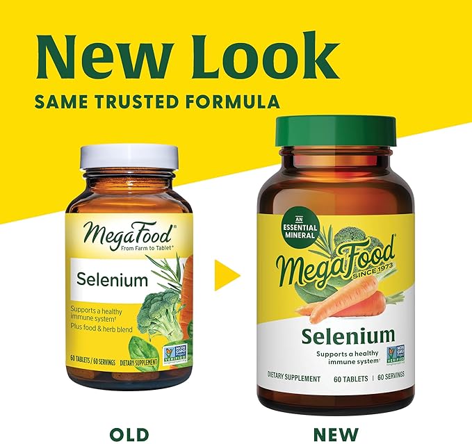 MegaFood Selenium - Selenium 50 mcg - Supplement with Food & Herb Blend - Immune Support - Vegan, Non-GMO - Made Without 9 Food Allergens - 60 Tablets (60 Servings)