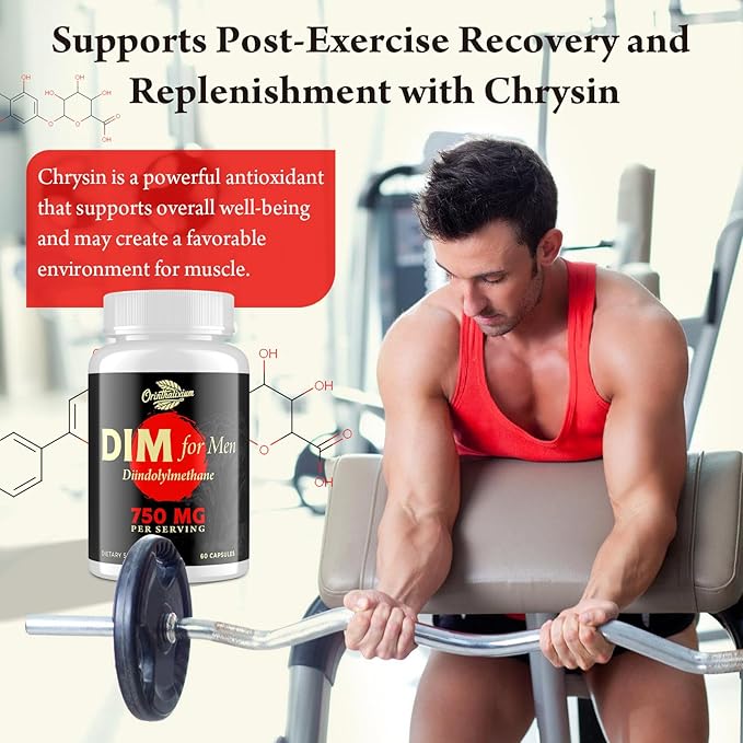 DIM for Men 750MG – Hormone Balance, Estrogen Support for Men, DIM Supplement, Detox, Vitality & Fitness Performance–Chrysin & Black Pepper Extract, 60 Capsules (2 Bottle)