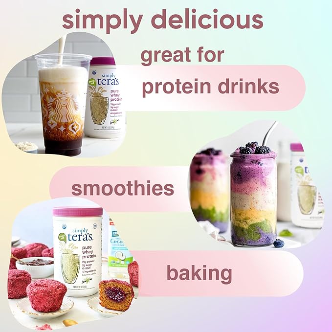 Simply tera's Pure whey Protein Powder, Family Size Bourbon Vanilla Flavor (Package May Vary)