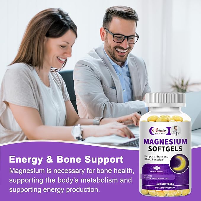 High Absorption Magnesium Glycinate 400mg Softgels Supplement, Magnesium with Calcium - Highly Bioavailable - with Vitamin D3 & K2, for Sleep, Mood, Brain Support