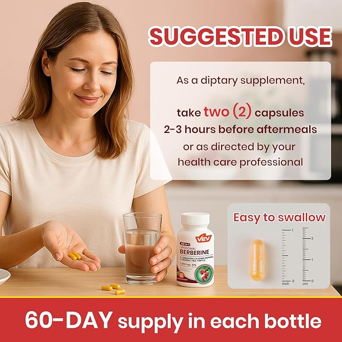 VEV Berberine Supplement with Ceylon Cinnamon, Cayenne Pepper, Turmeric, Milk Thistle, Vegan & Non-GMO – 120 Capsules