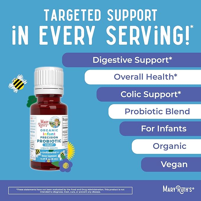 MaryRuth Organics Baby Probiotic Drops | Liquid Precision Probiotics for Digestive Health | Colic Calm | Occasional Colic Baby Relief | USDA Organic | Vegan | Baby Essentials| 30 Servings
