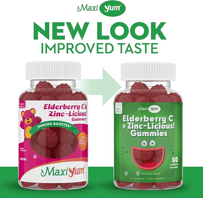 Elderberry Zinc Gummies - Organic Sambucus Elderberry Gummies with Zinc and Vitamin C - Vegan Immune Support for Adults and Kids - Chewable Elderberries Supplements for Immunity Boost - 60 Gummies