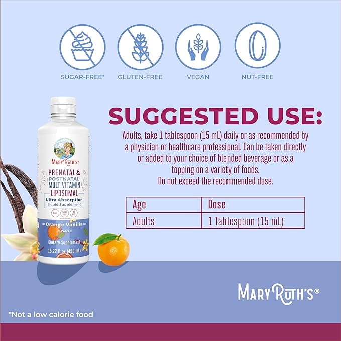 MaryRuth Organics Prenatal & Postnatal Multivitamin for Women | Sugar Free | Formulated for Pre-Conception, Pregnancy & Nursing | Prenatal Vitamins | Vegan | Non-GMO | Gluten Free | 30 Servings