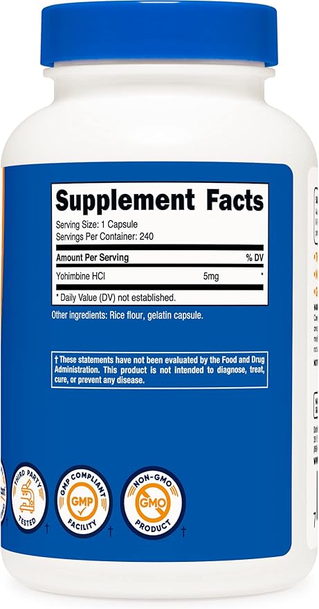 Nutricost Yohimbine HCl 5mg, 240 Capsules (2 Bottles) - Extra Strength - Gluten Free & Non-GMO