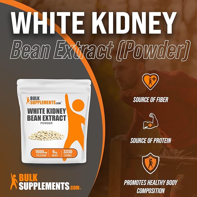 BulkSupplements.com White Kidney Bean Extract - Powdered Extract for Digestive Support, Protein Source - Gluten Free - 1500mg per Serving, Pack of 5 (5 Kilograms - 11 lbs)