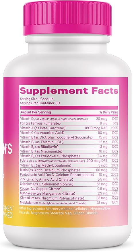 Pink Stork Women's Multivitamin - 19 Vitamins & Nutrients for Hair, Skin, & Nails, Bone Health, Energy, Immune Support - Iron, Zinc, B6, B12 & More - 30 Capsules (Packaging May Vary)