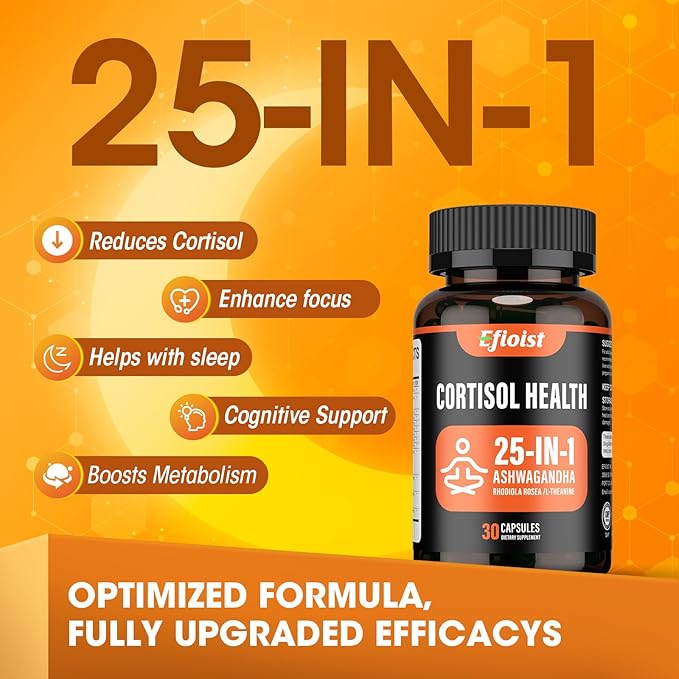 Cortisol Supplement for Women, 25-in-1 Cortisol Reducer for Women & Men, Cortisol Supplements for Men with Ashwagandha, Rhodiola Rosea, L-Theanine, for Mood, Focus, Sleep Support, 30 Capsules