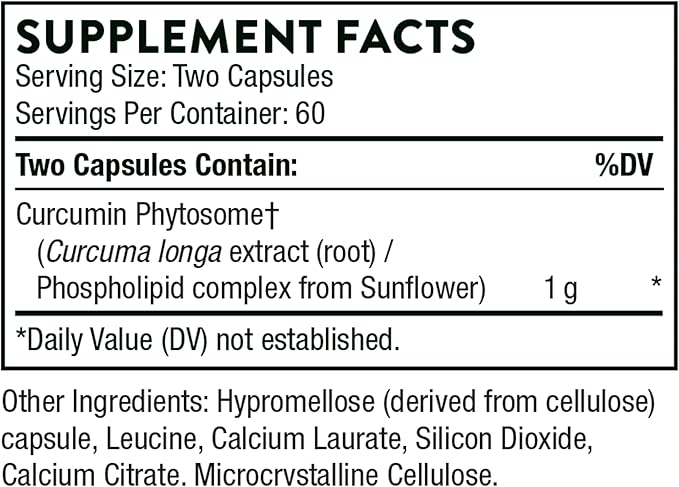 THORNE Curcumin Phytosome 1000 mg (Meriva) - Clinically Studied, High Absorption - Supports Health in Joints, Muscles, GI Tract, Liver, and Brain* - 120 Capsules - 60 Servings