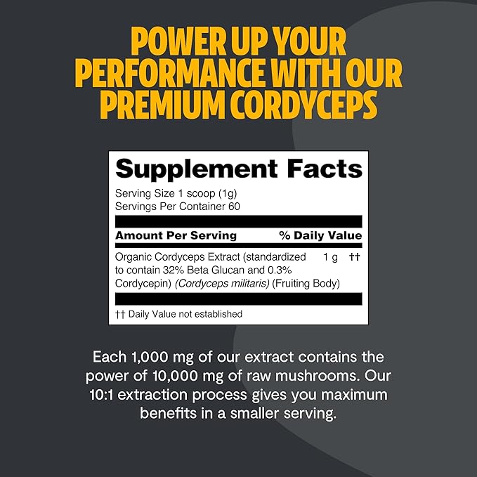 FreshCap Cordyceps Mushroom Powder 10,000mg - Cordyceps Powder, Cordyceps Mushroom Supplement Powder, Mushroom Extract Immunity Supplement, Ayurveda Nootropic Mushroom Supplements (60 Servings)