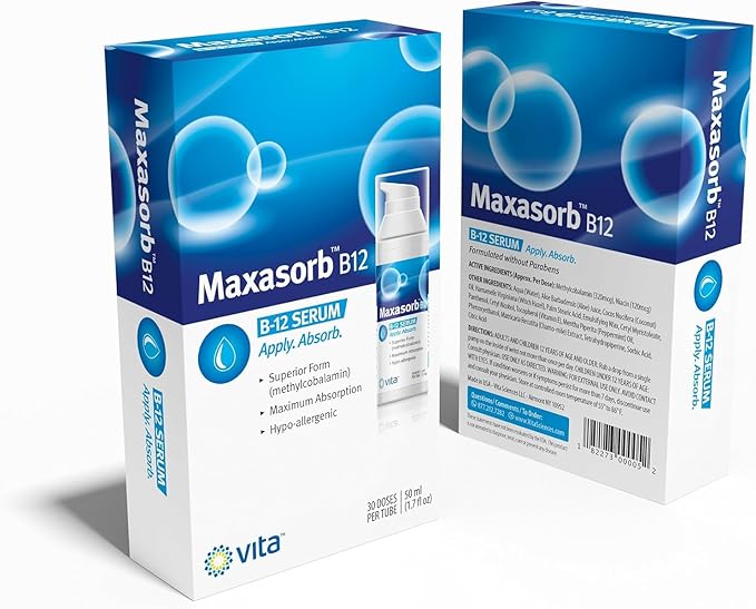 Vita Sciences Maxasorb B12 Vitamin B-12 Cream 1000 mcg: Powerful Topical Methylcobalamin for Energy, Health, and Glowing Skin - Pack of 6