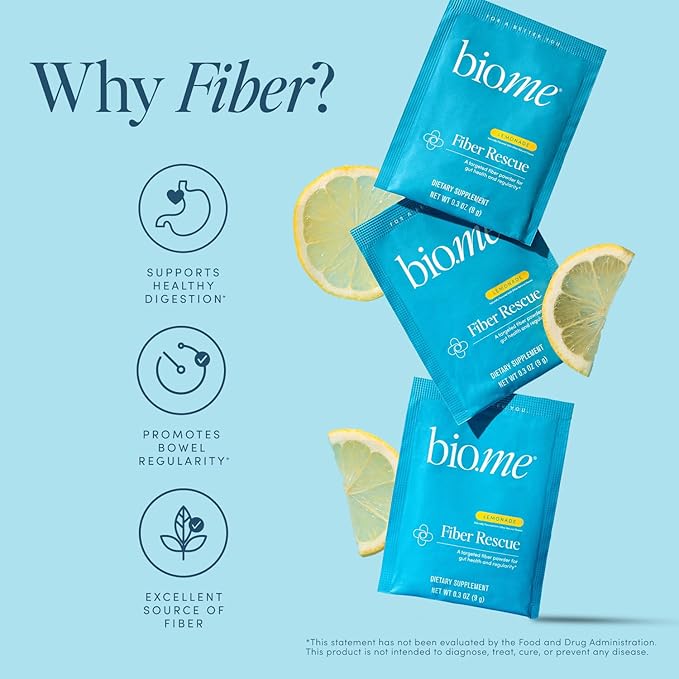 Fiber Rescue Lemonade 20 Count Travel Packs (6g Per Packet) - Psyllium Husk Powder for Digestive Health & Bloating Relief, Gluten Free, Sugar Free Prebiotic Fiber Powder, Non-GMO Fibre Supplement