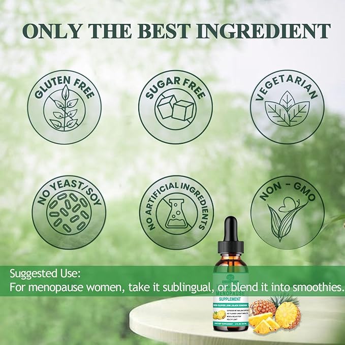 10-in-1 Menopause Supplements for Women, Complete Menopause Vitamins w. Black Cohosh Ksm66 Ashwagandha Red Clover For Hot Flashes Night Sweats Mood Swings, Liquid Menopause Potency than Capsules Pills