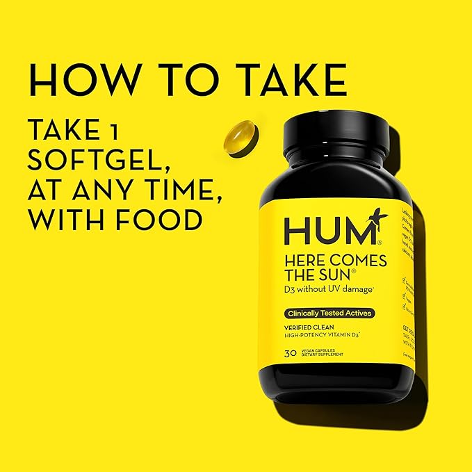 HUM Here Comes The Sun - Immune Supplement with Vitamin D & Calcium for a Healthy Immune System - Supports Radiant Skin, Mood + Bone Health (30-Count)