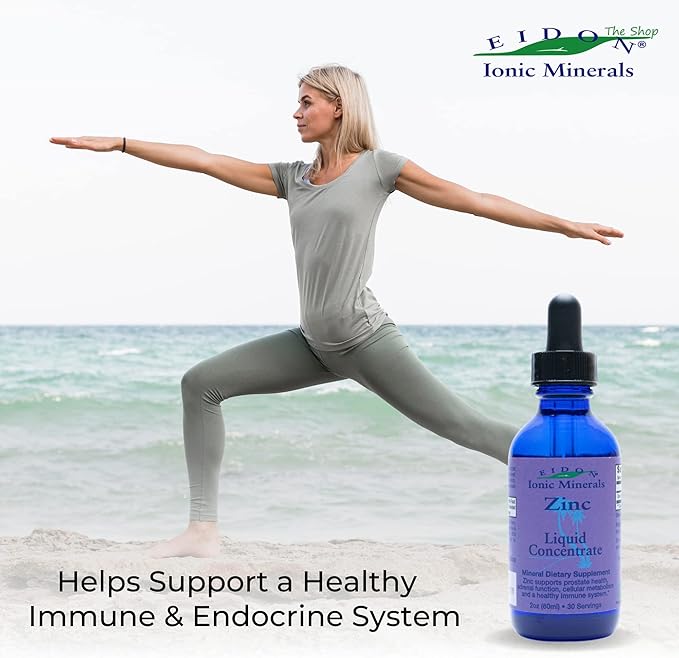 Eidon Ionic Minerals Liquid Zinc Concentrate - Ionic Zinc Supplement Drops for Adults and Kids, Support Immune System, Hair and Skin, Liver and Kidney Health, Relieves Stress - 2 oz