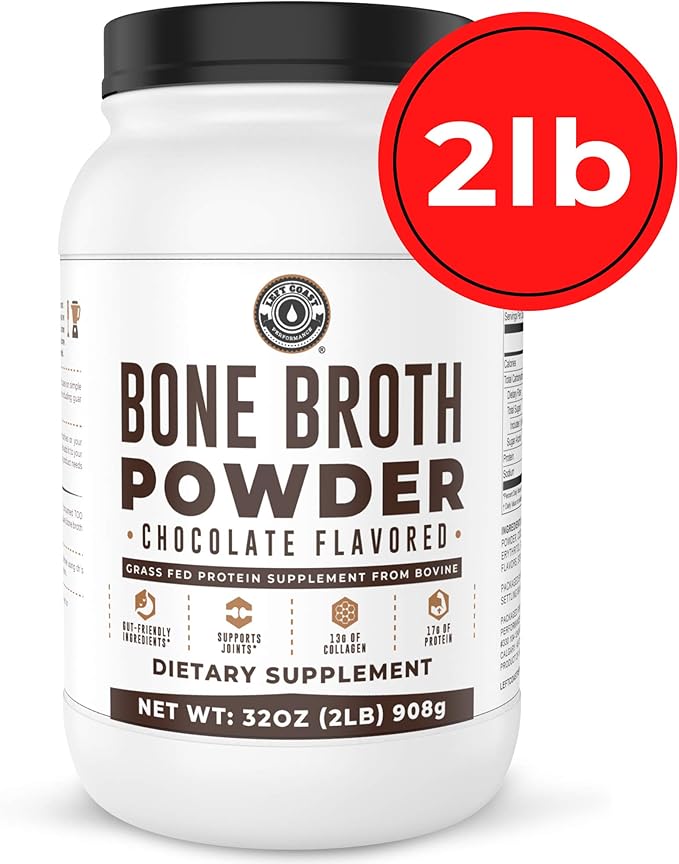 Bone Broth Protein Powder, Chocolate, Grass Fed 2lbs, 42 servings 16g protein, 13g Collagen. Low Carb, 2 net Carb, Dairy Free, Keto Friendly Bone Broth Protein Supplement with Collagen Types I & III