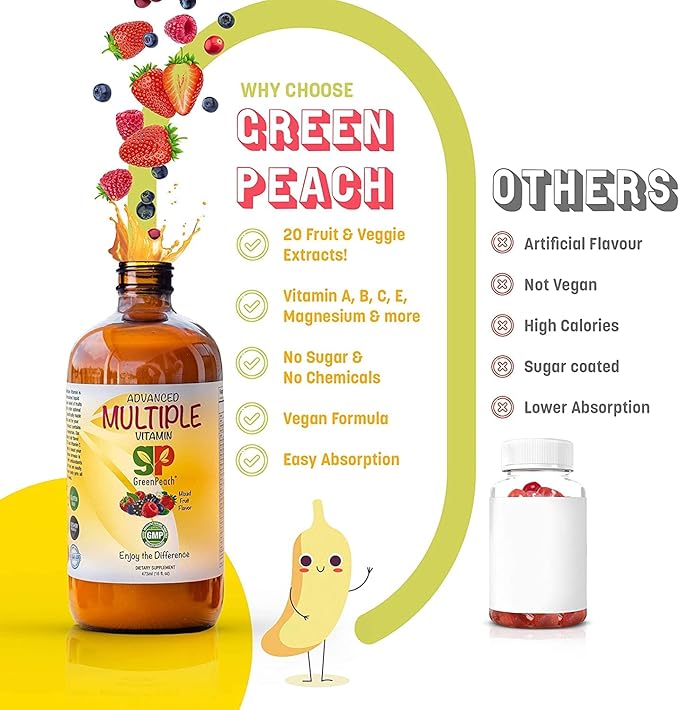 Liquid Kids Multivitamin and Immune Support - Organic Elderberry Syrup | 31 Vegan Minerals & Multi Vitamins for Kids | 20 Fruit Extracts Toddlers | No Sugar NO Artificial Flavor 100% Vegetarian