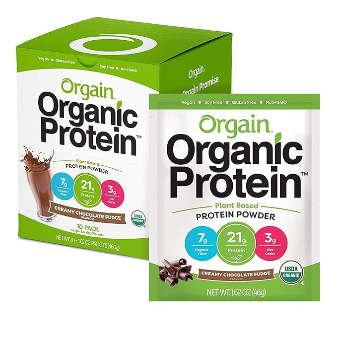 Orgain Organic Vegan Protein Powder Travel Packs - Vanilla Bean and Chocolate Fudge (10 Packets Each)