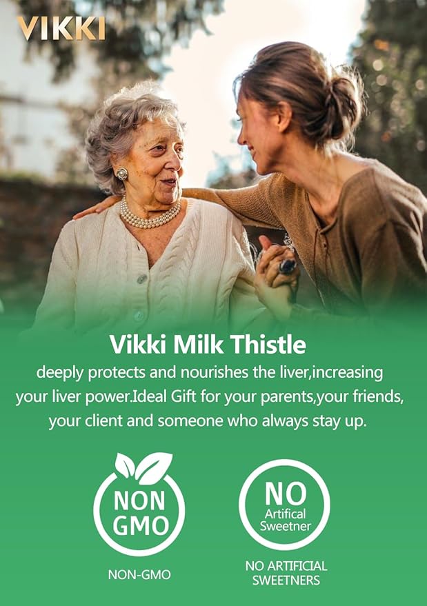 Vikki Milk Thistle Herbal Liver Support Supplement with Milk Thistle, Dandelion Root Turmeric and Artichoke Extract for Liver Health, Silymarin Liver Detox, All-Natural and Non-GMO, 60 Capsules