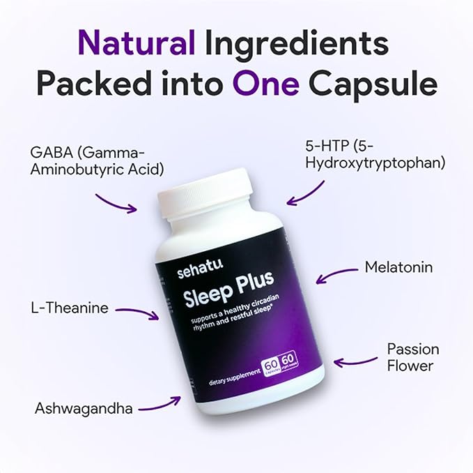 Sleep Plus Supplement | with Melatonin, GABA, Ashwagandha, 5-HTP | for Men and Women Seeking a Healthy Sleep-Wake Schedule and A Relaxed Mood | 60 Count | 60 Day Supply