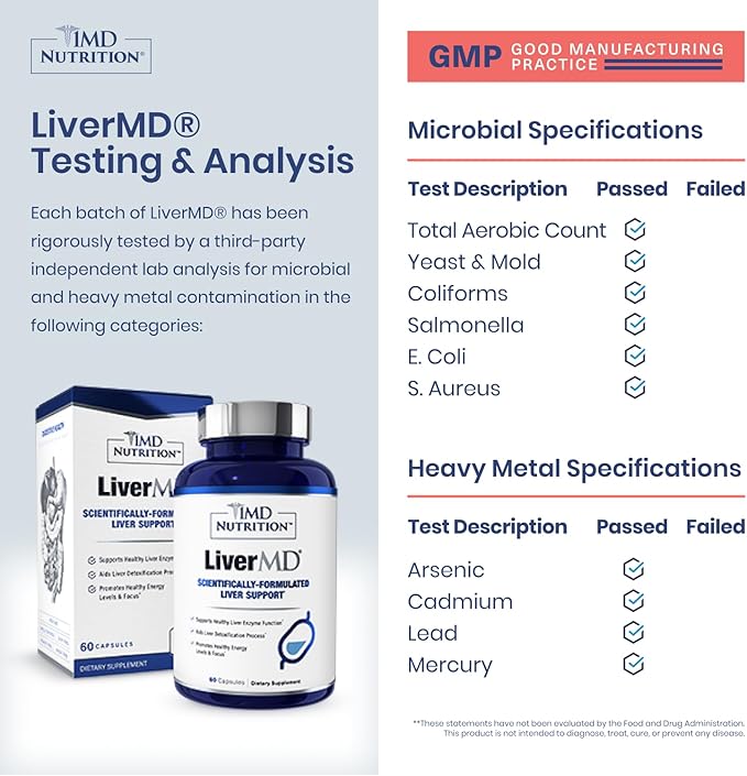 1MD Nutrition LiverMD - Liver Support Supplement | Siliphos Milk Thistle Extract & NAC - Supports Healthy Energy, Immunity & Overall Health - Liver Cleanse & Support | 60 Capsules