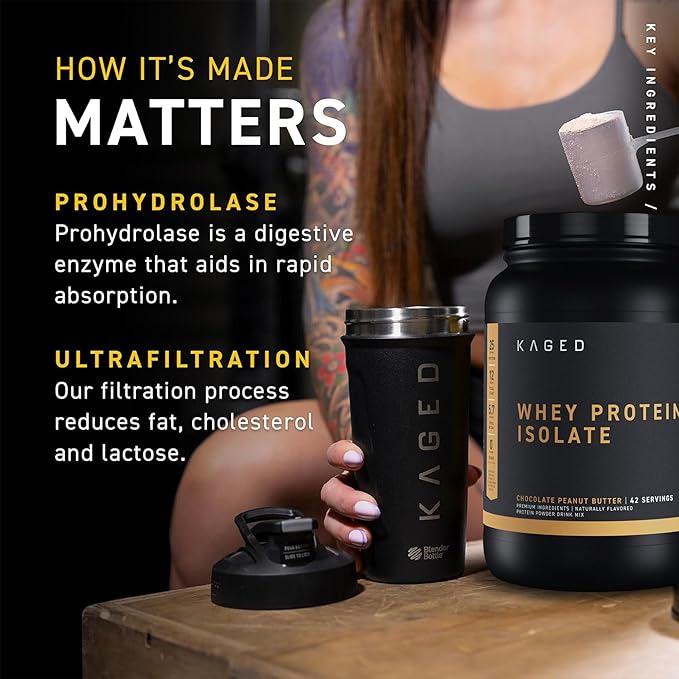 Kaged Whey Protein Isolate Powder, PB Chocolate, 100% Pure Low Lactose Whey, Post Workout Recovery Drink, Support Muscle-Building, 25g per Serving, Amazing Taste Easy Mix for Shakes, 41 Serving