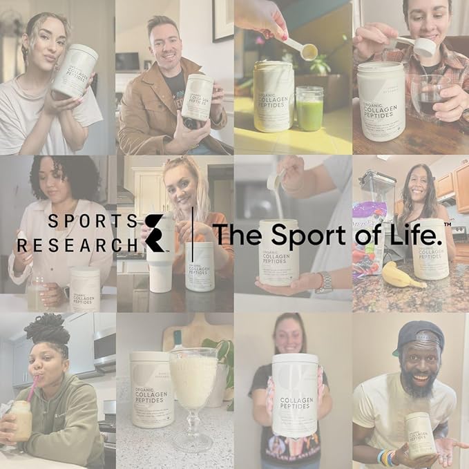 Sports Research Collagen Peptides for Women & Men, Unflavored, 16 oz., Hydrolyzed Type 1 & 3 Collagen Powder Protein Supplement for Healthy Skin, Nails, Bones & Joints