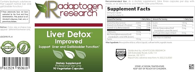 Liver Detox Improved | Liver & Gallbladder Support | Ox Bile + Milk Thistle + Beet Powder + Artichoke | 90 Vegetarian Capsules | By Adaptogen Research Pharmaceutical Grade