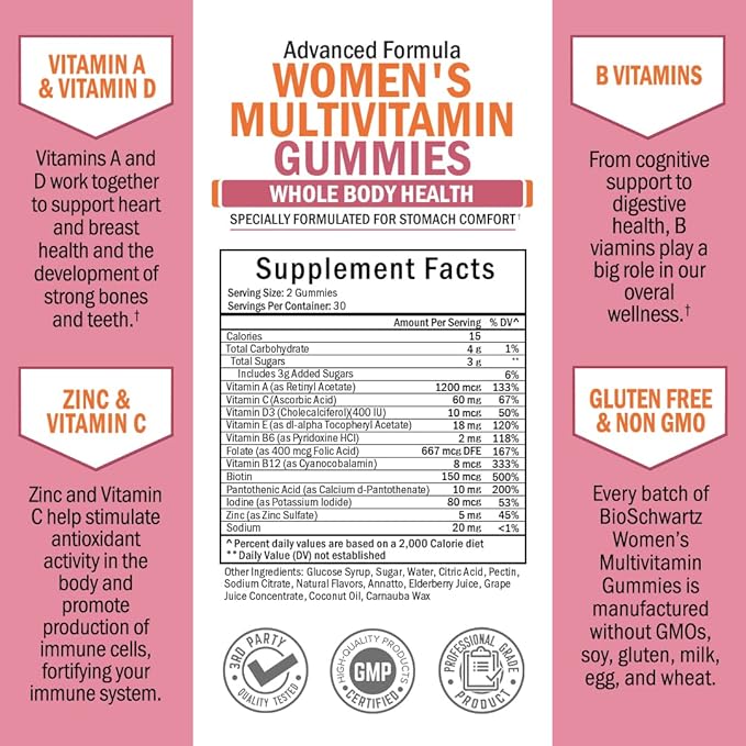 Women's Multivitamin Gummies with A C B6 B12 D & E Vitamins for Immune Support - Gummy Multivitamins for Bone Breast Skin Joint & Energy Health - Multivitamin for Women - Mixed Berry Flavor, 60 Count