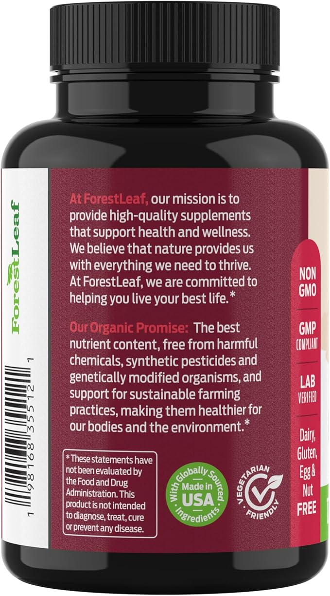 ForestLeaf Organic Beet Root Capsules - with Ginger & Grape Seed 16000mg Strength 20:1 Extract, Supports Nitric Oxide Production, Beets Supplements with Organic Non-GMO Beetroot Powder 120 Veggie Caps