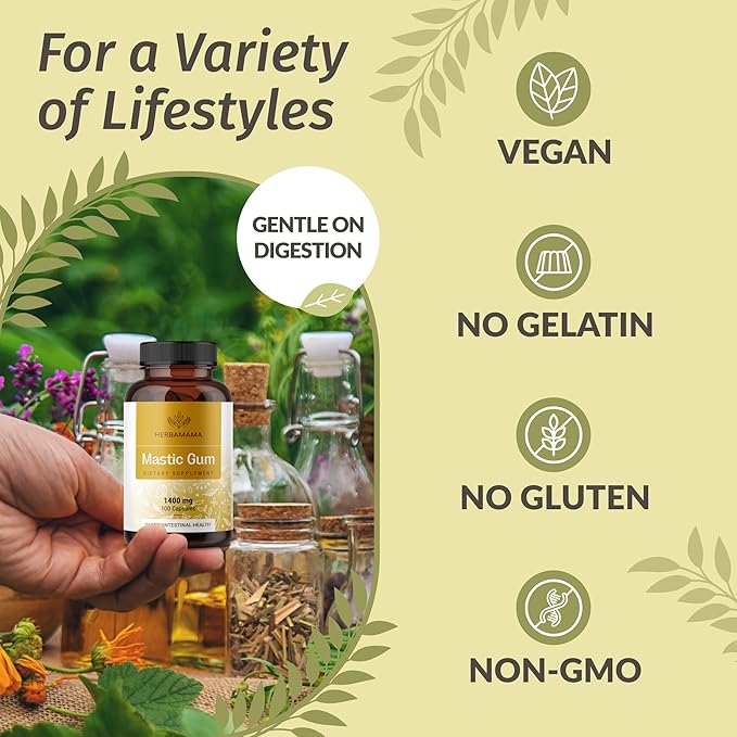 HERBAMAMA Mastic Gum and Inulin Kit - Bundle of Mastic Gum Capsules & Inulin Fiber Capsules - Vegan, Non-GMO, Gelatin-Free - 2 Pack
