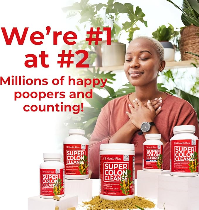 Health Plus Super Colon Cleanse Night Formula Digestive Support | Constipation Relief to Reduce Bloating with Probiotics and Valerian Root for Sleep | More than 1 Cleanse, 60 Capsules