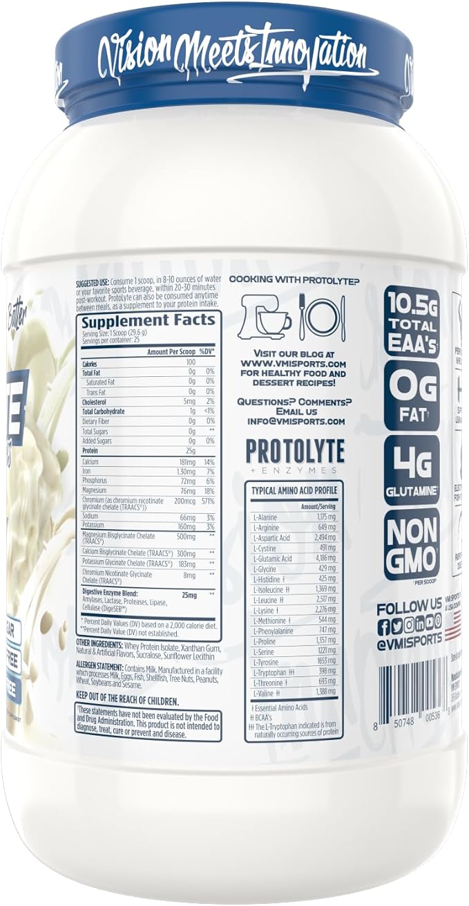 VMI Sports | ProtoLyte Whey Isolate Protein Powder | Low Calorie Whey Protein Powder for Weight Loss | Protein Powder for Muscle Gain | Digestive Enzymes | Non-GMO (Vanilla Cake Batter, 1.6 Pounds)