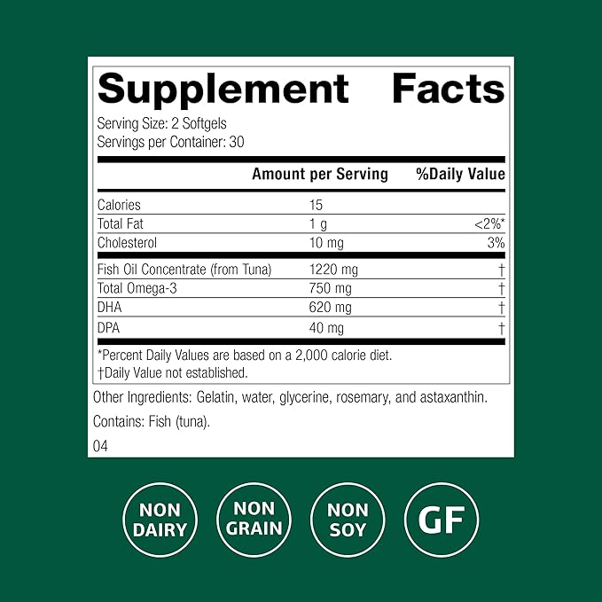 Standard Process Olprima DHA - Omega-3 Supplement for Heart & Brain Health - Gluten-Free, Non-Dairy & Non-Soy - 60 Softgels (30 Servings)